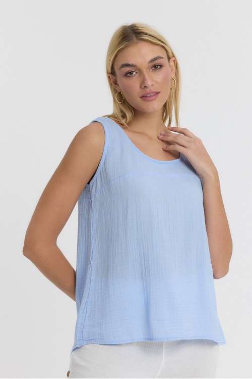 KADIN ASKILI BLUZ - MÜSLİN SIFIR KOL ARKASI DÜĞMELİ BLUZ MAVİ - 1110 KADIN ASKILI BLUZ - MÜSLİN SIFIR KOL ARKASI DÜĞMELİ BLUZ MAVİ - 1110
