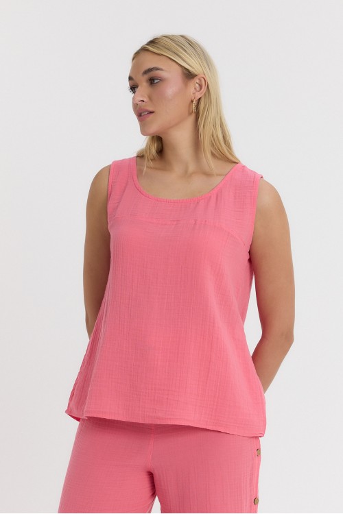 KADIN ASKILI BLUZ - MÜSLİN SIFIR KOL ARKASI DÜĞMELİ BLUZ PEMBE - 1110 KADIN ASKILI BLUZ - MÜSLİN SIFIR KOL ARKASI DÜĞMELİ BLUZ PEMBE - 1110