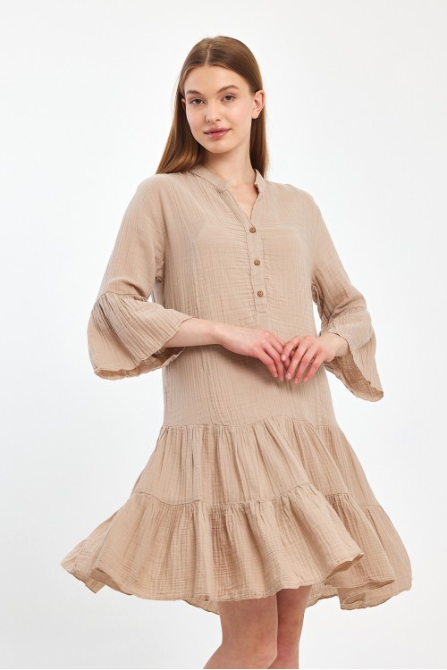 KADIN TUNİK - MÜSLİN SARANDA TUNİK TOPRAK  - 1120