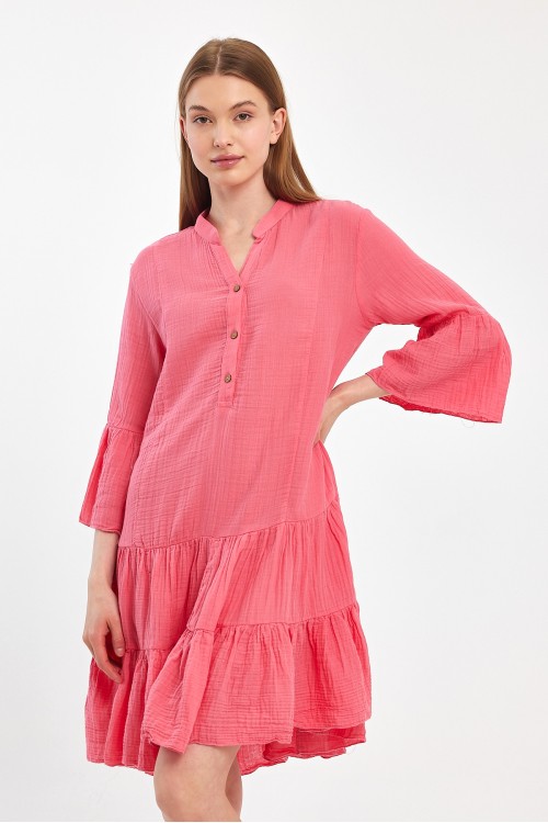 KADIN TUNİK - MÜSLİN SARANDA TUNİK PEMBE - 1120