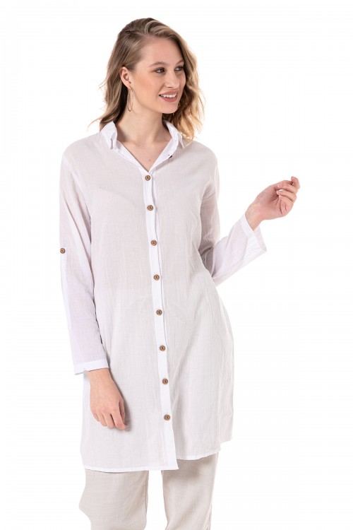 - KADIN VUAL YAKALI TUNİK BEYAZ -1530