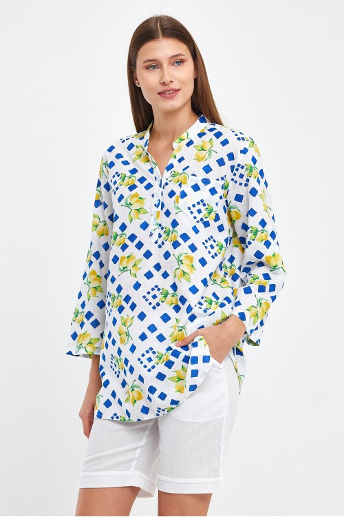 LİMON DESENLİ YARIM PAT BLUZ-1543
