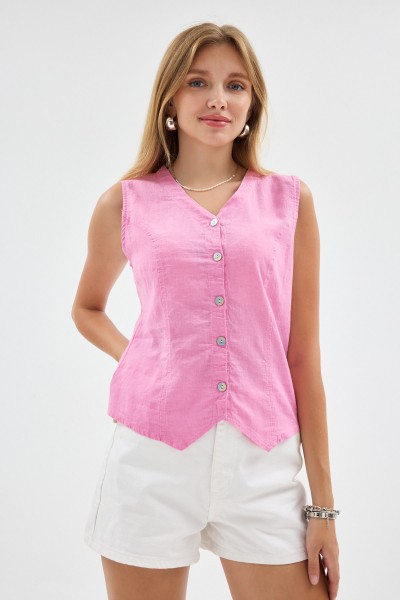 Linen Viyana Yelek-1590-PEMBE