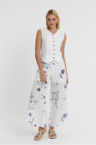 Linen Viyana Yelek-1590-BEYAZ