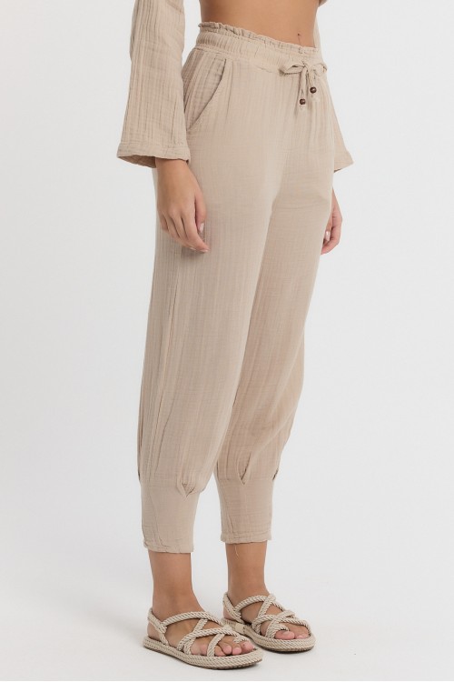 Kadın Müslin Özel Paça (Cennet) Krem Pantolon