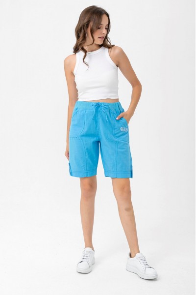 HT Keten Şort Mavi
