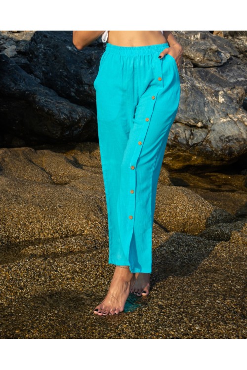 Şilebezi Düğmeli Pantolon Turkuaz