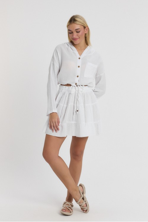 MÜSLİN MİNİ ETEK BEYAZ-2110