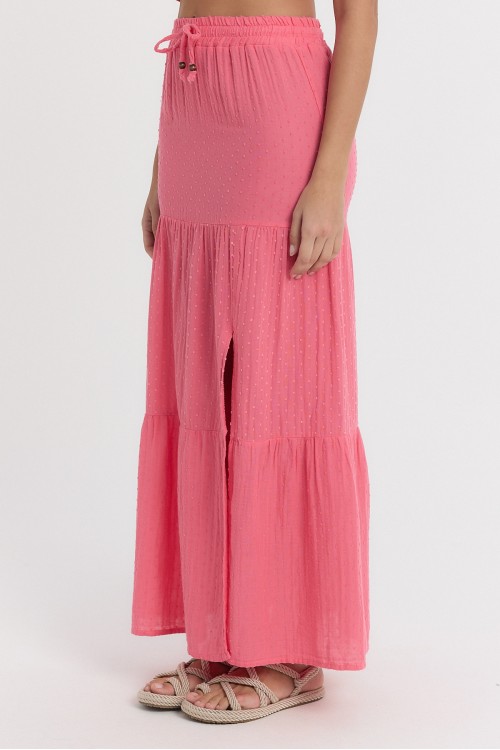 MÜSLİN YIRTMAÇLI UZUN ETEK PEMBE -2120