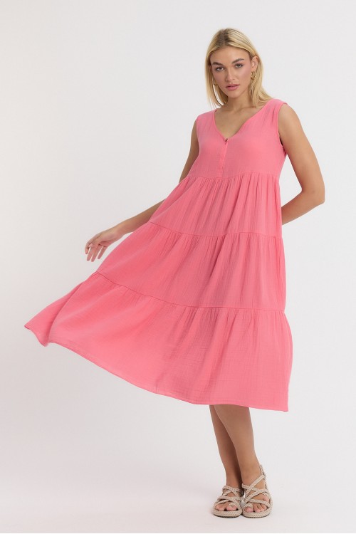  MÜSLİN AVLONYA ELBİSE PEMBE - 3010