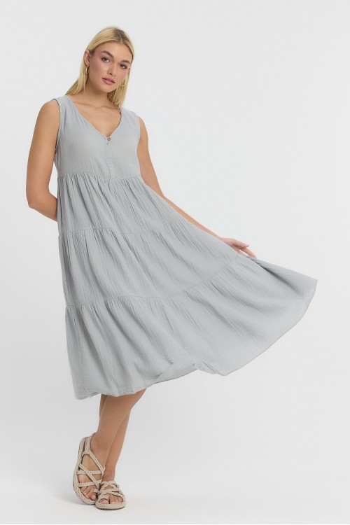  MÜSLİN AVLONYA ELBİSE GRİ -3010