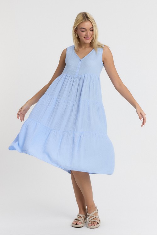  MÜSLİN AVLONYA PONPON DESENLİ ELBİSE MAVİ - 3015