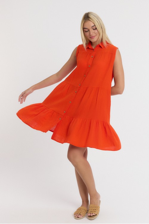 Kadın Müslin Kat Kat Turuncu Elbise