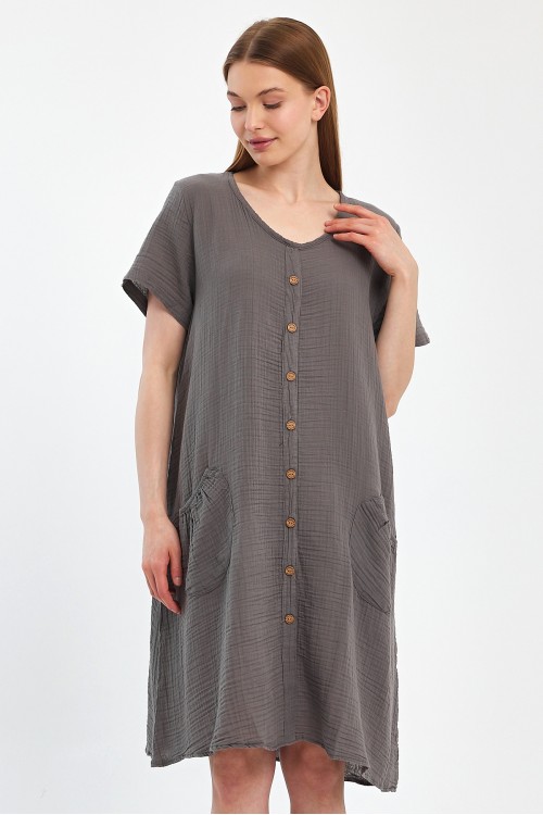 Kadın Müslin Antrasit Yaren Elbise