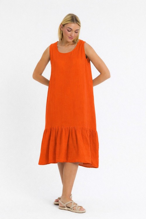 Müslin Askılı Elbise-3040-ORANJ