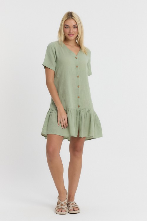 DATÇA ELBİSE ÇAĞLA YEŞİLİ (DÜĞMELİ) -3050