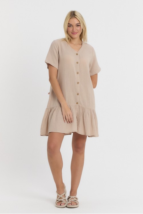  DATÇA ELBİSE KREM (DÜĞMELİ) -3050