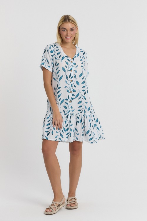  ZEYTİN DALI DESEN DATÇA ELBİSE -3055