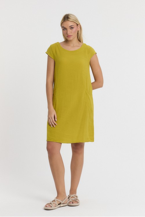  HARDAL SARI MÜSLİN MİLANO ELBİSE -3060