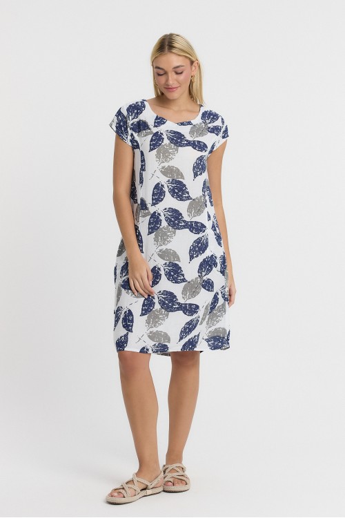  MÜSLİN DEFNE YAPRAĞI DESEN MİLANO ELBİSE-3065