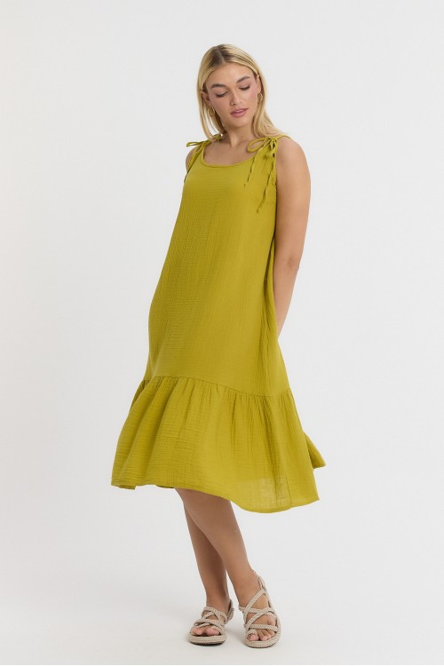 HARDAL SARI İP ASKILI (BEDEN AYARLAMALI) ELBİSE -3070