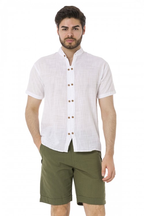 Hakim Yaka Çift Düğmeli Şantuklu Gömlek -4580