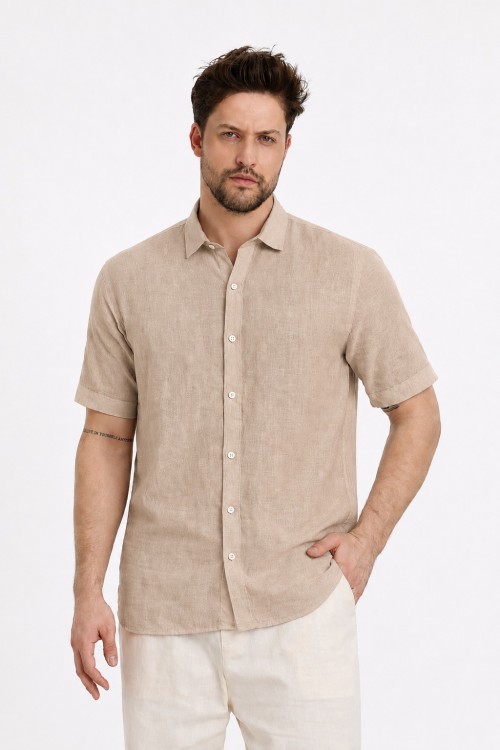 Linen Yakalı Kısa Kol Gömlek- 4710 TOPRAK Linen Yakalı Kısa Kol Gömlek- 4710 TOPRAK