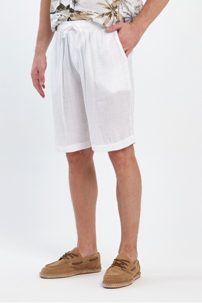 Erkek Regular Fit Müslin Şort Beyaz
