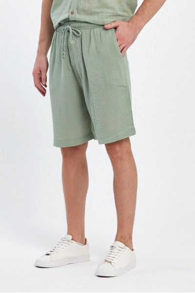 Erkek Regular Fit Müslin Şort Çağla Yeşili