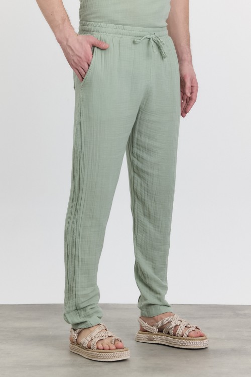 Erkek Müslin Klasik Çağla Yeşili Pantolon