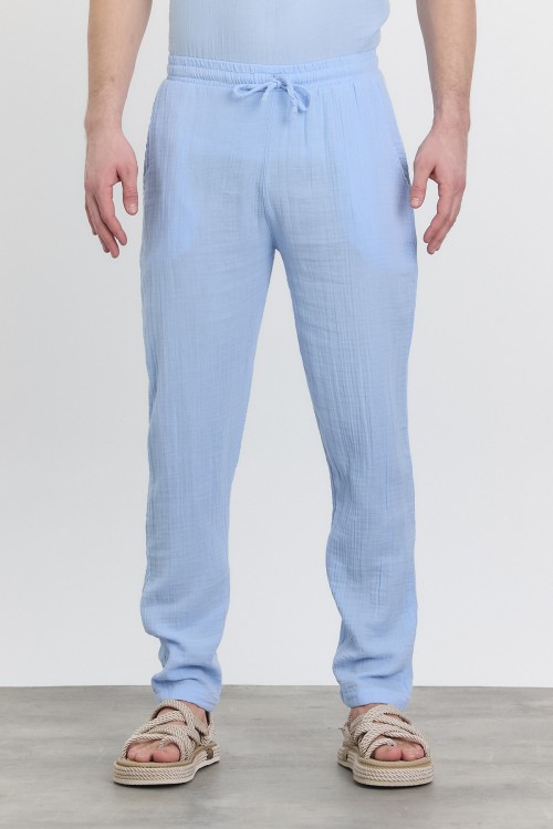Erkek Müslin Klasik Mavi Pantolon