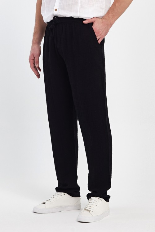 Erkek Müslin Klasik Siyah Pantolon