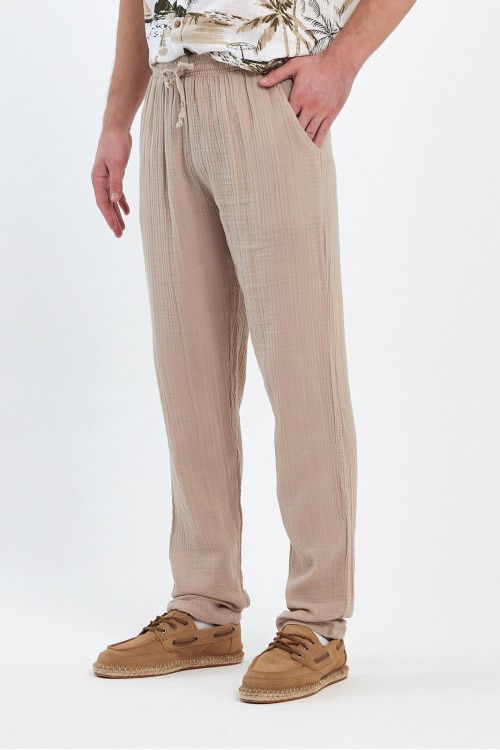 Erkek Müslin Klasik Toprak Pantolon