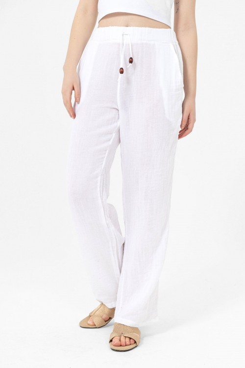 Kadın Müslin Klasik Beyaz Pantolon