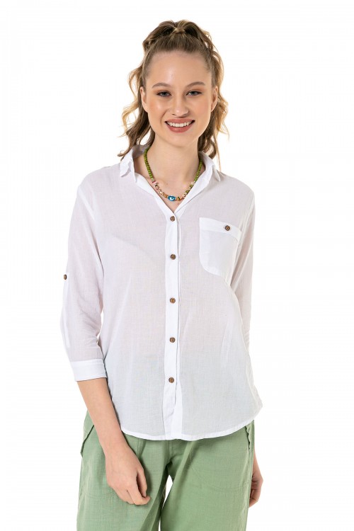 Kadın Yakalı Vual Beyaz Gömlek