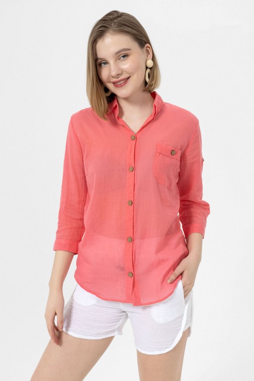 Kadın Yakalı Vual Pembe Gömlek