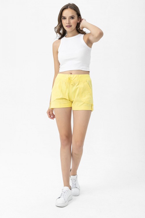 Kadın Pamuklu Sarı Mini Şort 