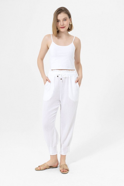 Kadın Müslin Özel Paça (Cennet) Beyaz Pantolon