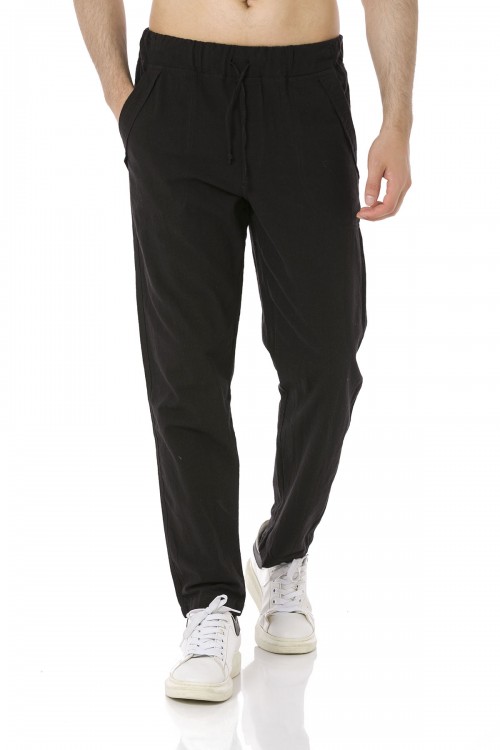 Erkek Keten Siyah Pantolon