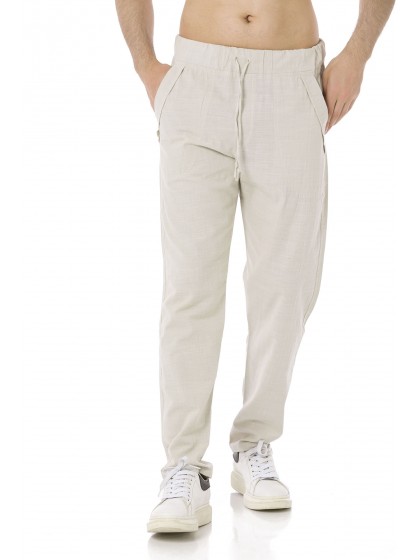 Erkek Keten Krem Pantolon