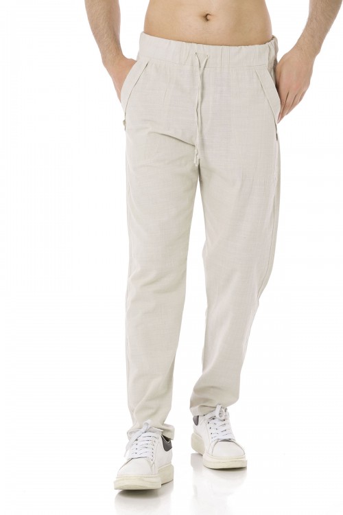 Erkek Keten Krem Pantolon